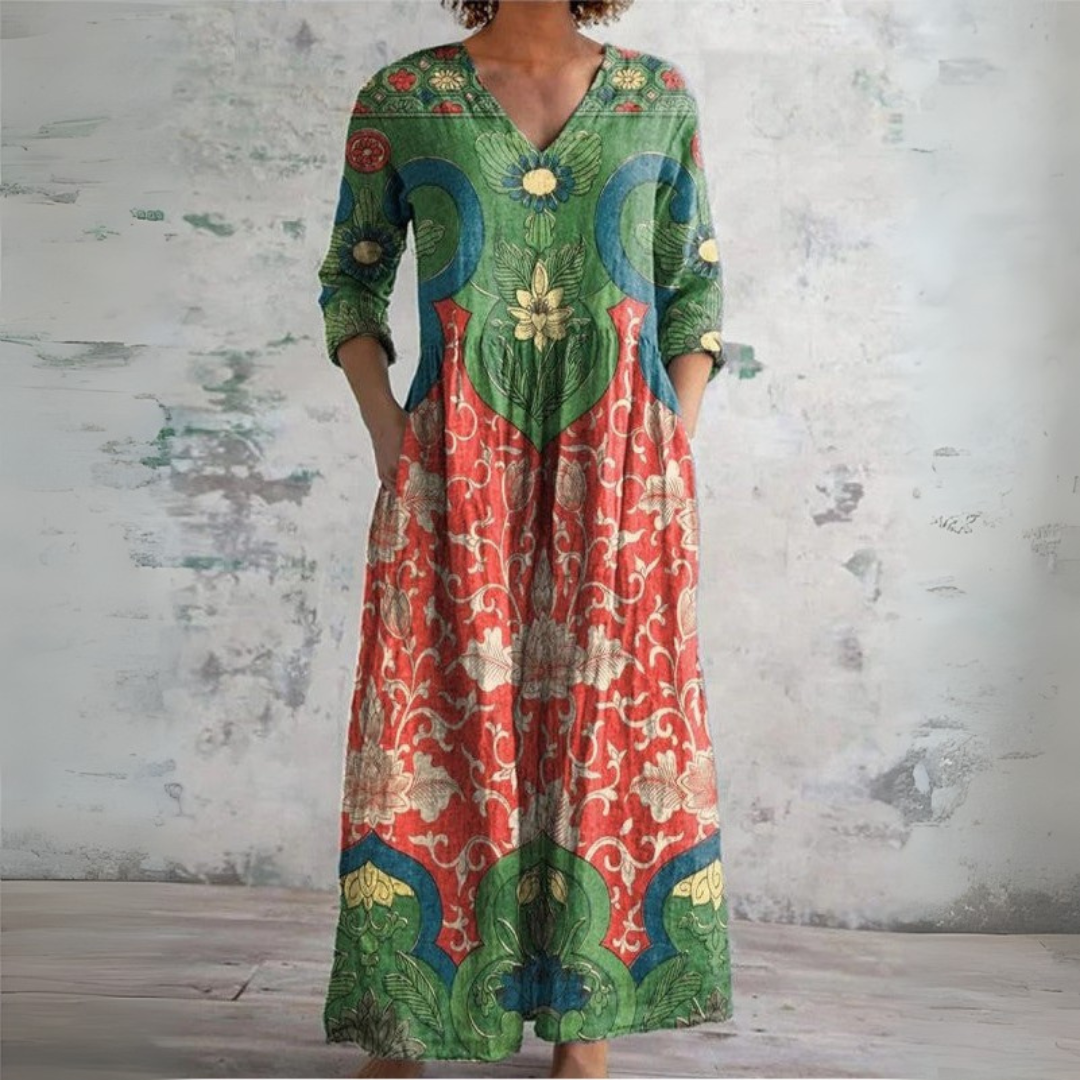 Judith | Vintage Floral Mid Sleeve Maxi Kjole