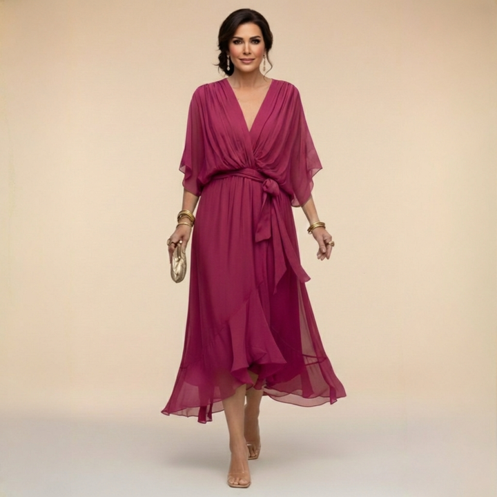 Abigail | Stilfuld Chiffon V-Hals Kjole