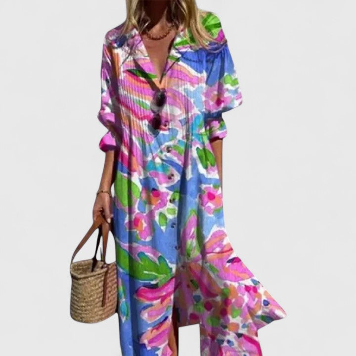 Paula | Elegant Multifarvet Boho Kjole