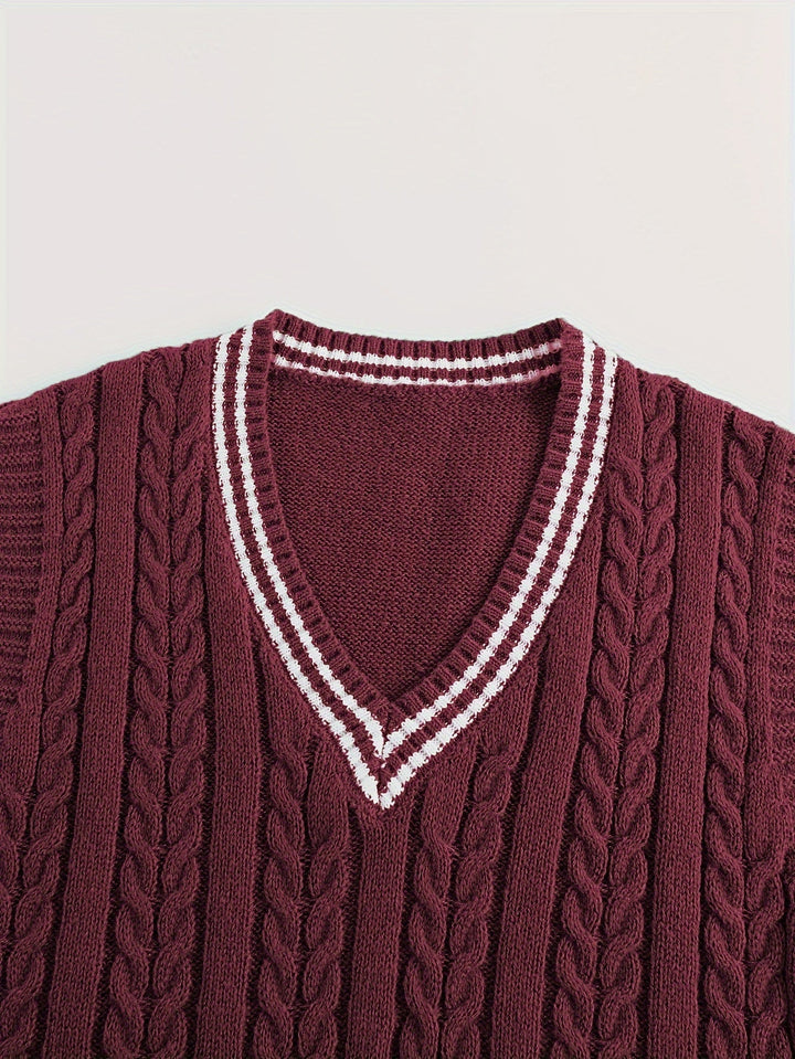 Gideon | Kabelstrikket V-hals Sweater Vest