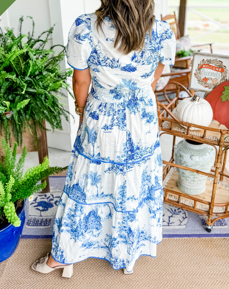 Eliza | Klassisk Toile Maxi Kjole