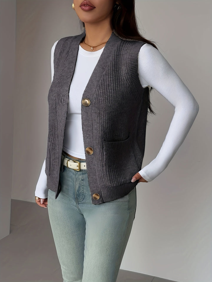 Miriam | Knappet V-Hals Strikvest