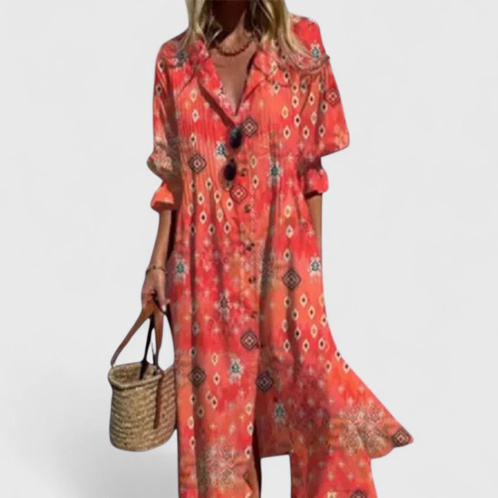 Paula | Elegant Multifarvet Boho Kjole