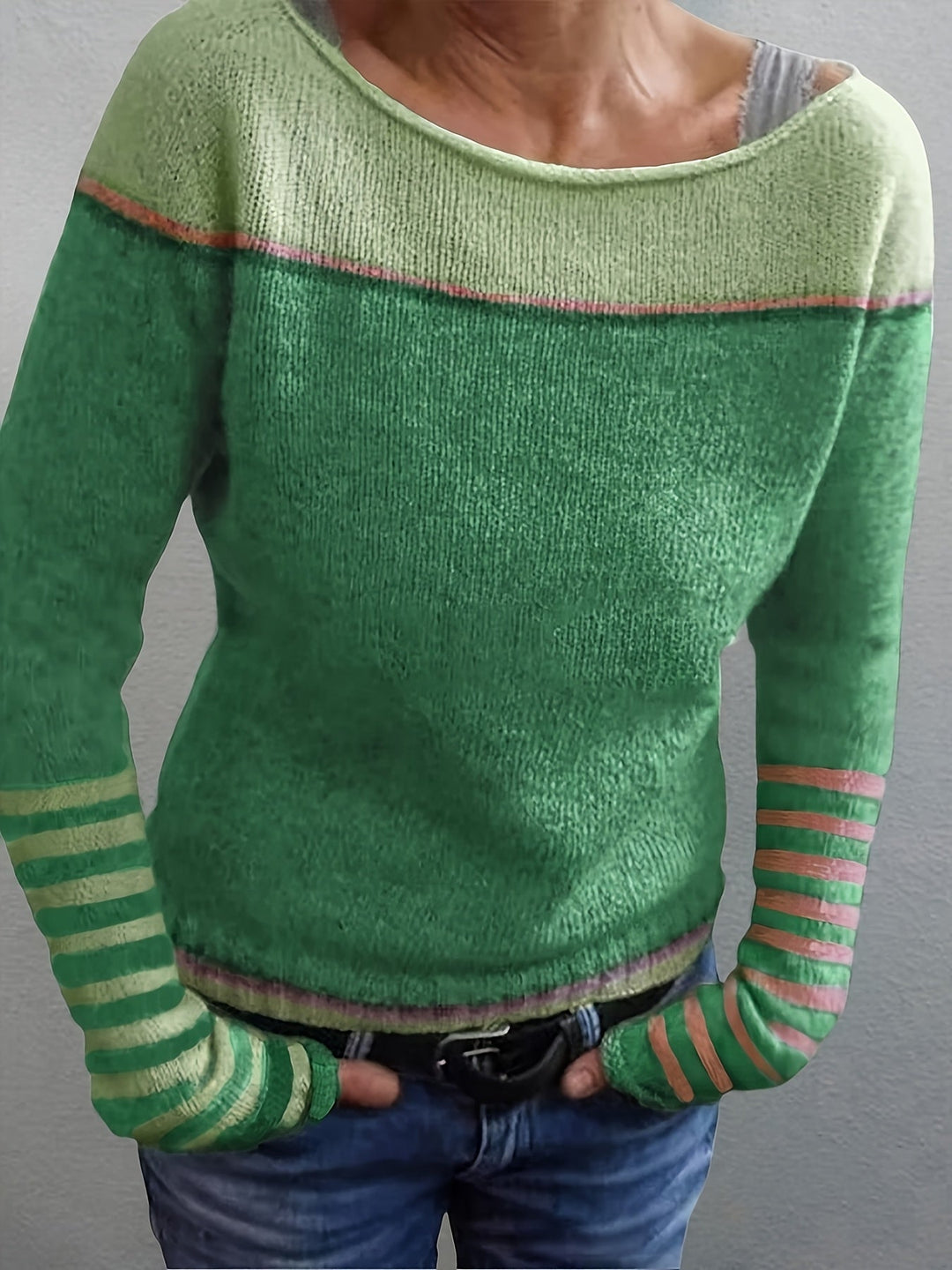 Francesca | Farveblok Båd Hals Sweater