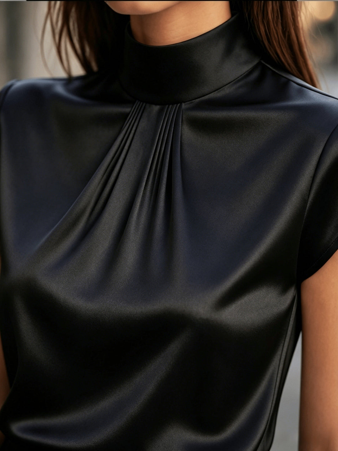 Lena | Plisseret Mock-Neck Bluse