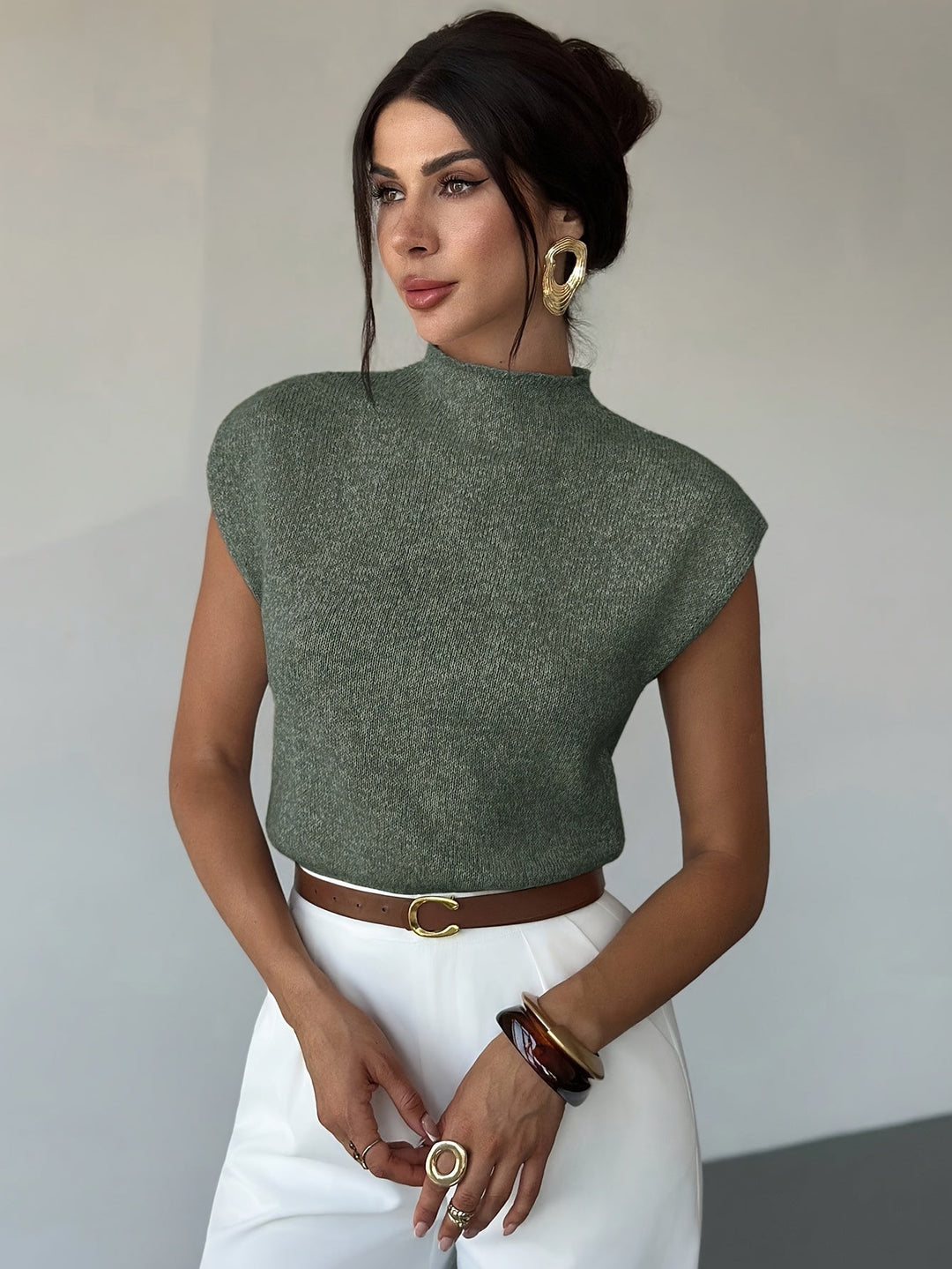 Claudia | Mock Neck Ærmeløs Sweater Vest