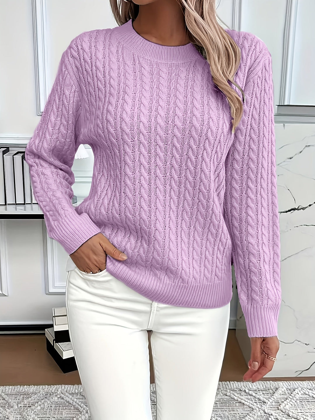 Faye | Kabelstrikket Rundhalset Sweater