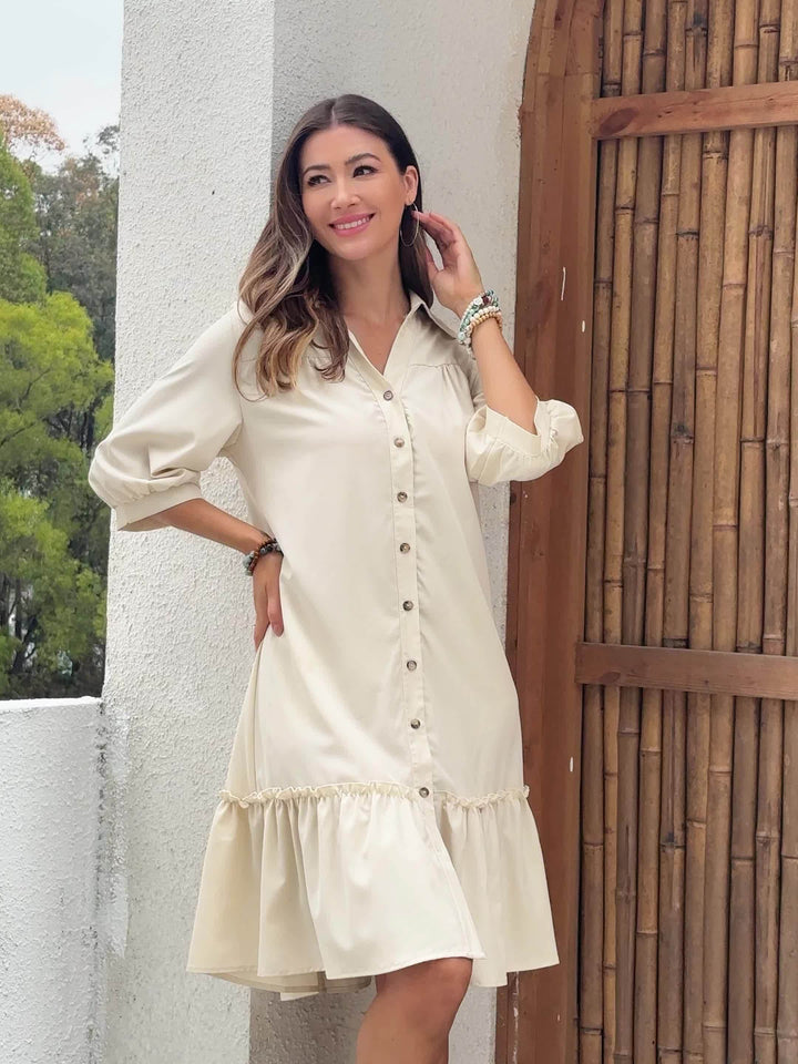 Maevelle | Knapdetaljeret Boho Midi Kjole