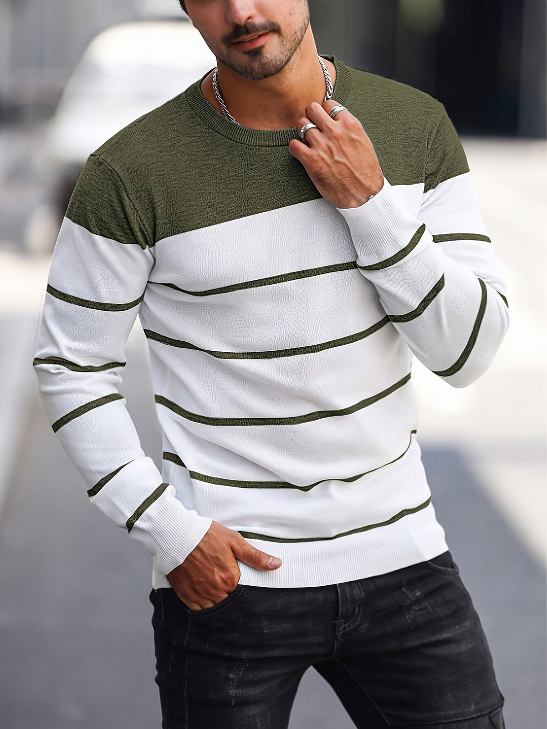 Henry | Stribet Crew Neck Sweater
