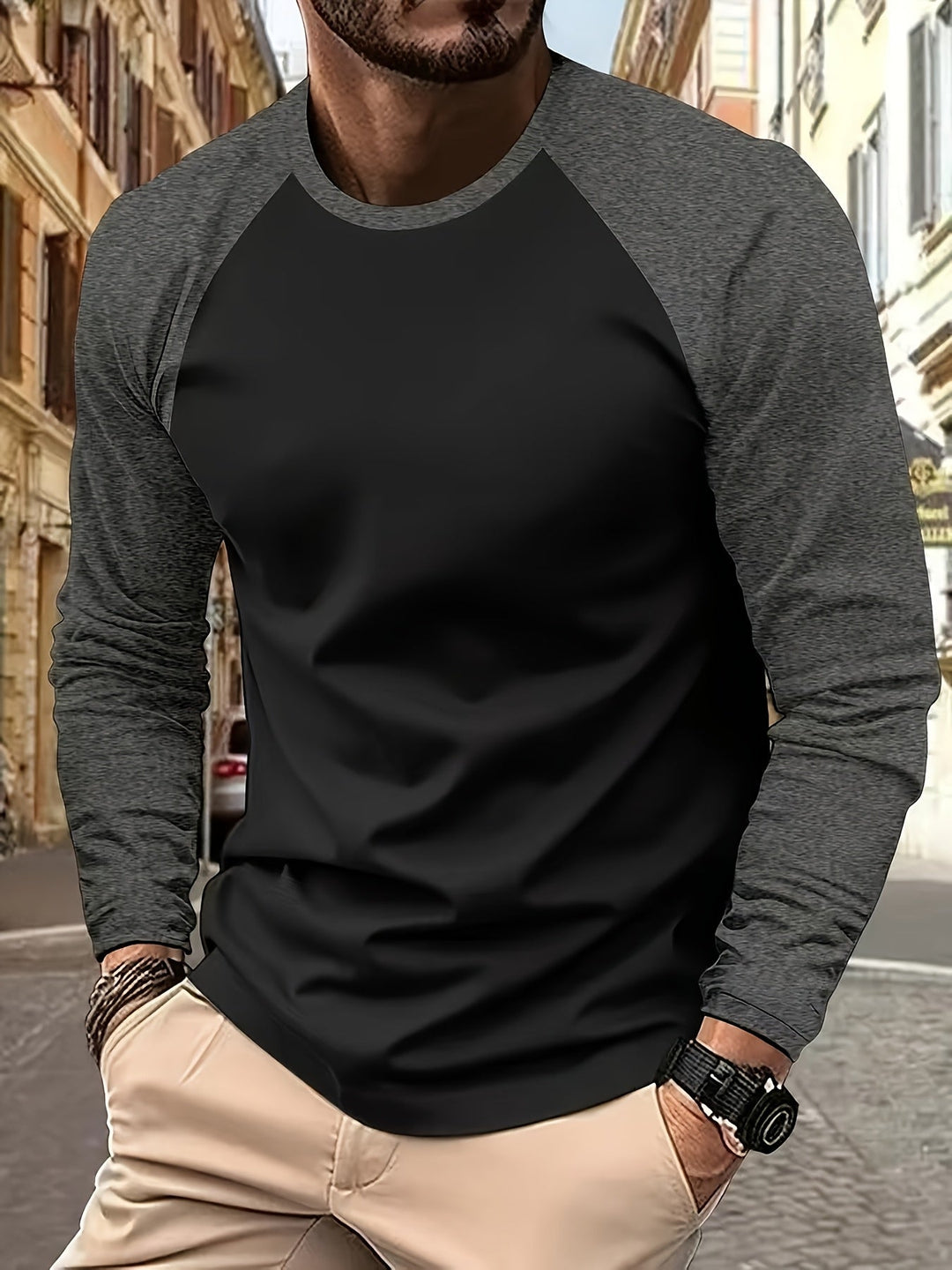 Trevor | To-farvet Raglan Langærmet Top