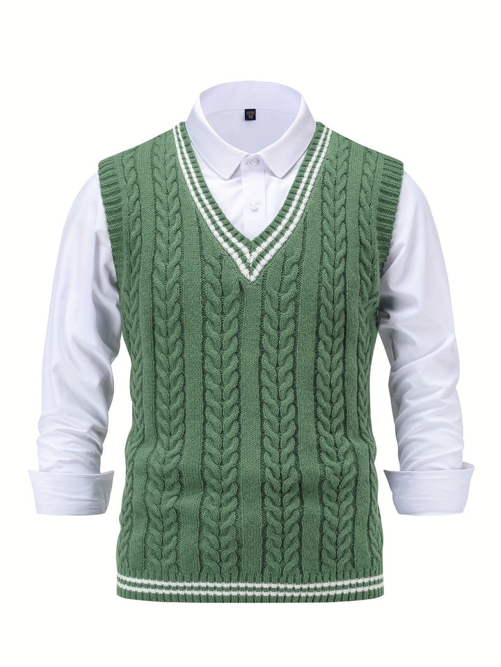 Gideon | Kabelstrikket V-hals Sweater Vest