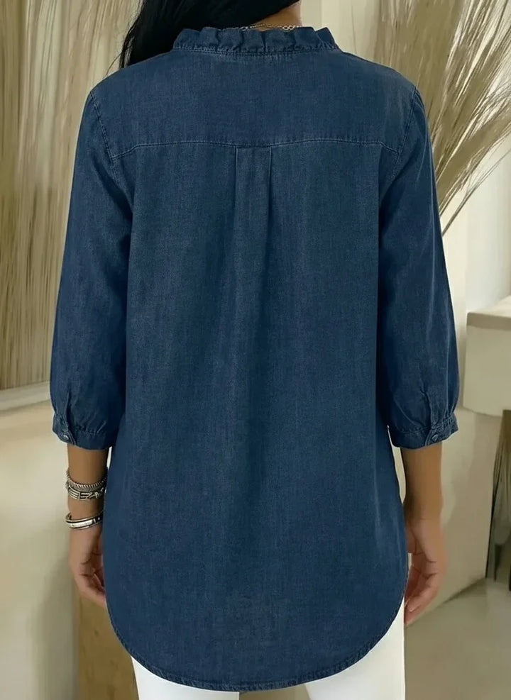 Paula | Stilfuld Rynket Bluse med Mellemlange Ærmer