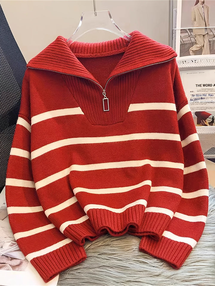 Sabina | Stribet Quarter-Zip Sweater