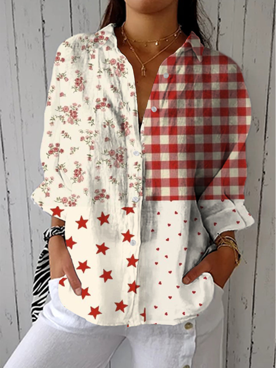 Clementina | Elegant Multifarvet Patchwork Bluse