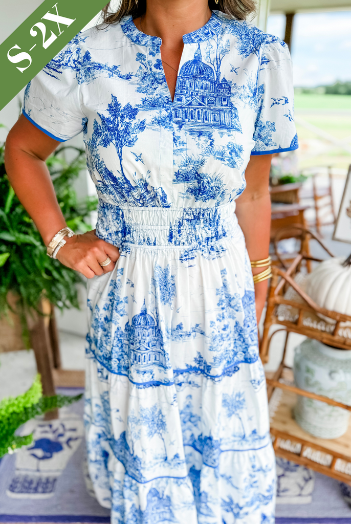 Eliza | Klassisk Toile Maxi Kjole