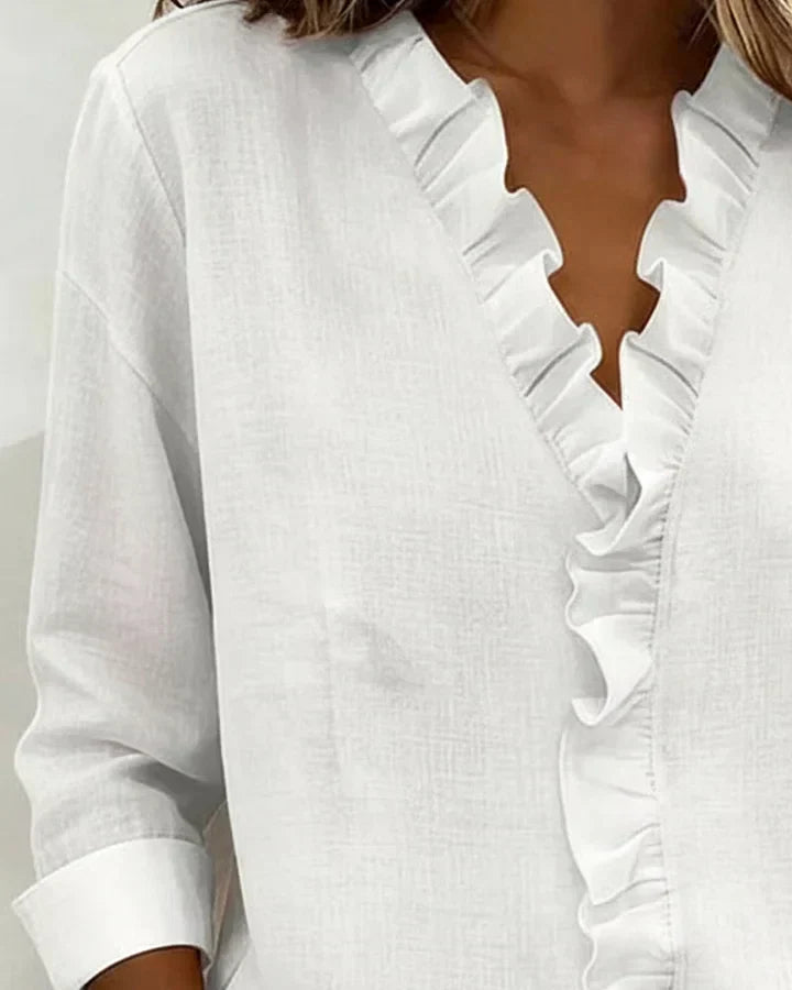 Cayla | Elegant V-hals Rynker Bluse