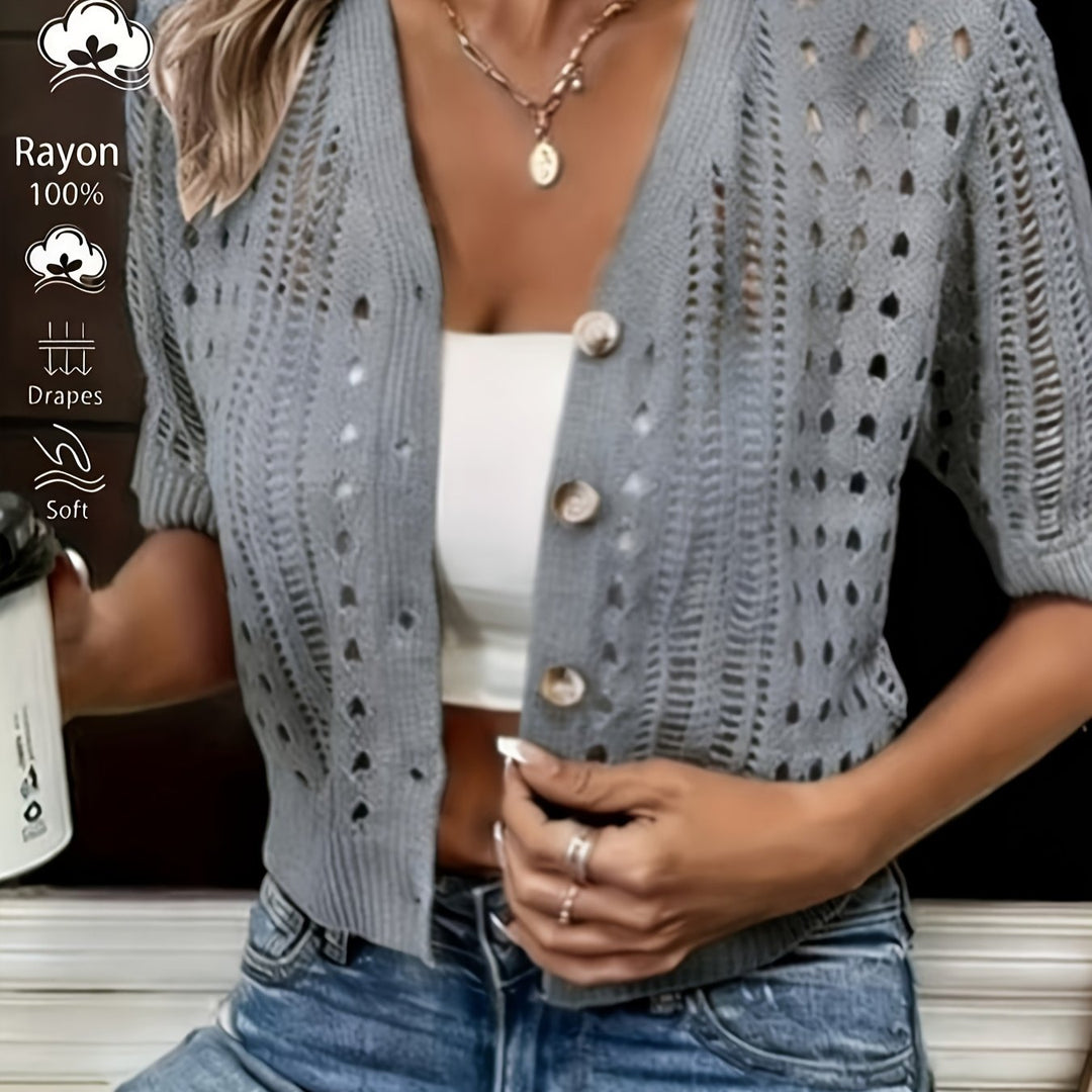 Delphine | Åben-Strik Kortærmet Cardigan