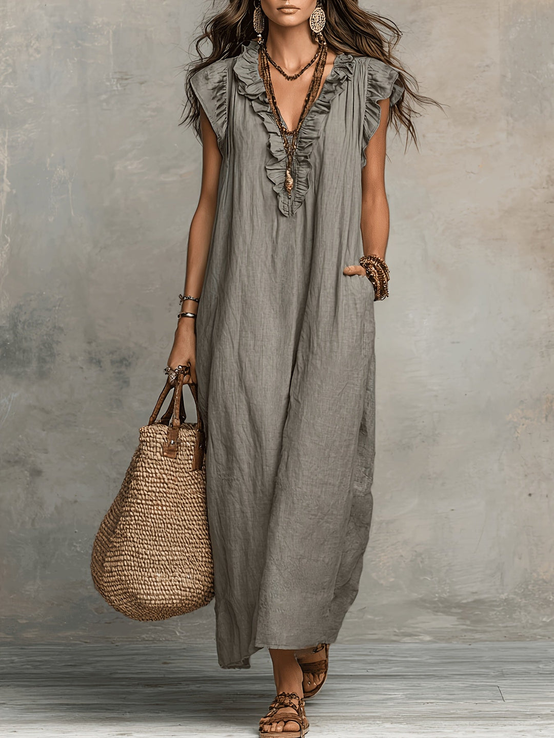 Marisol | Rynket Bohemian Maxi Kjole