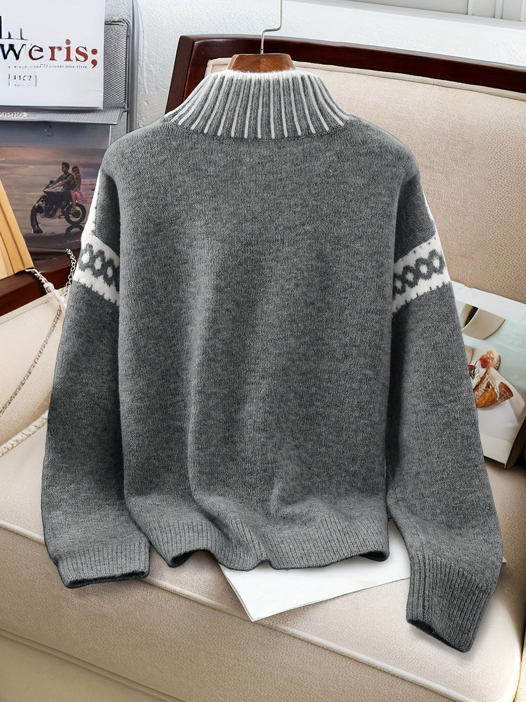 Corinna | Kontrast-Bånd Mock-Neck Sweater