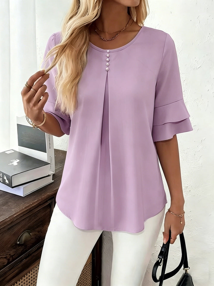 Karen | Bluse med Flared-ærmer og Plisseringer