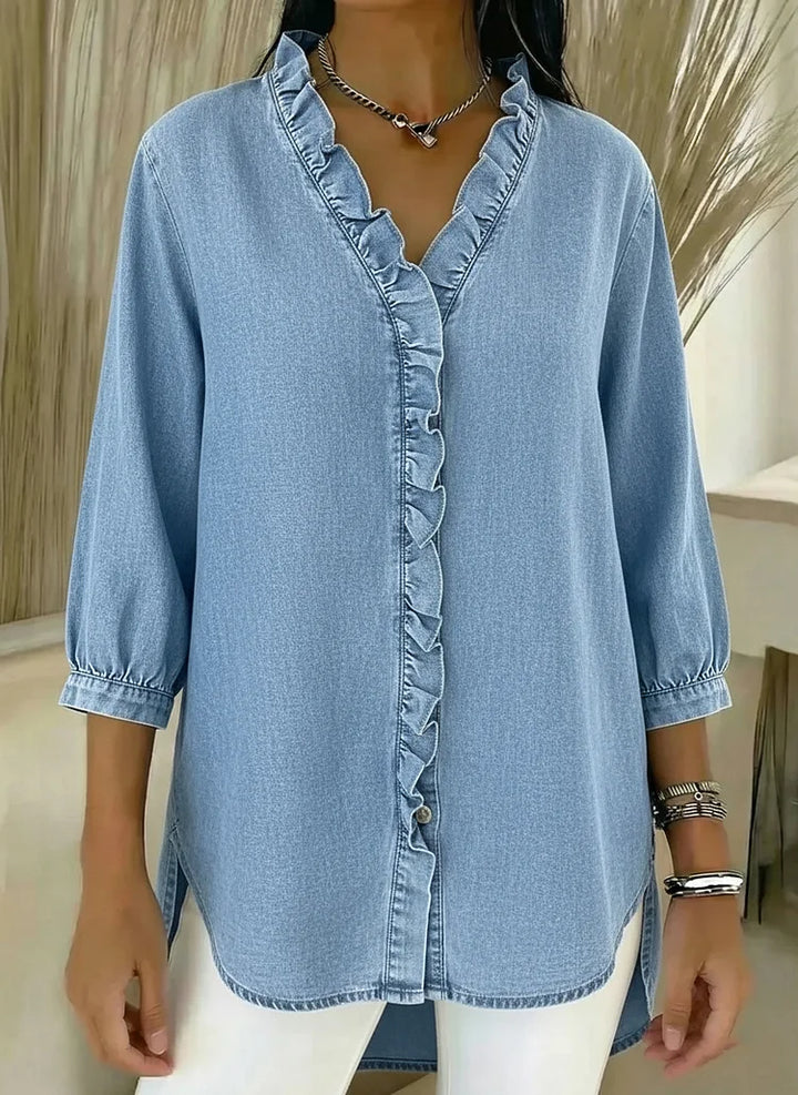 Paula | Stilfuld Rynket Bluse med Mellemlange Ærmer