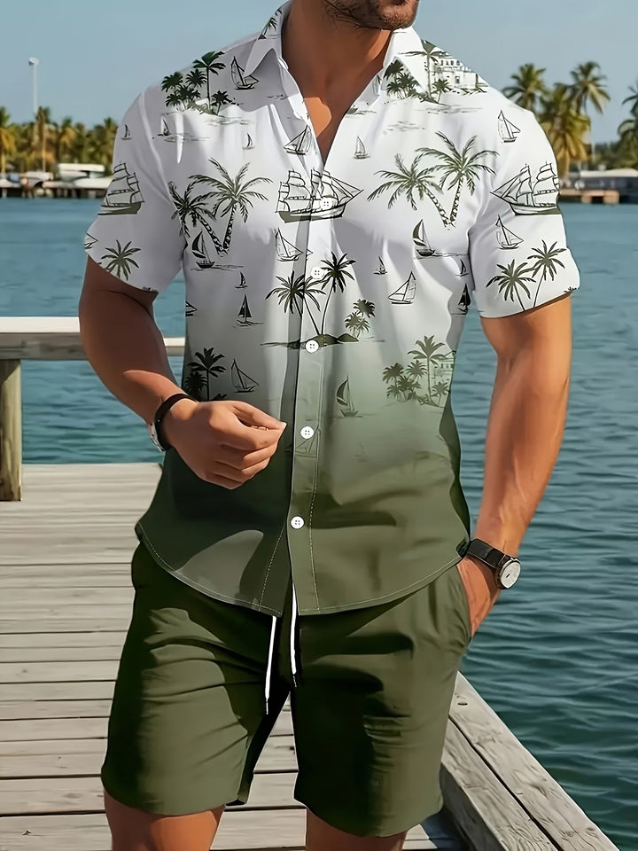 Garrett | Kystprint Skjorte og Shorts Sæt