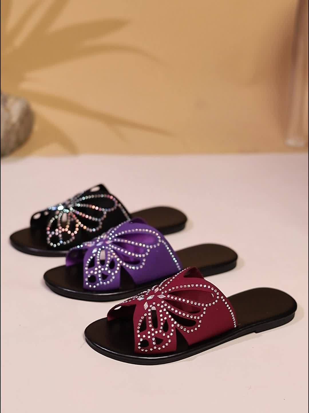 Faye | Funklende Sommerfugle Slide Sandaler