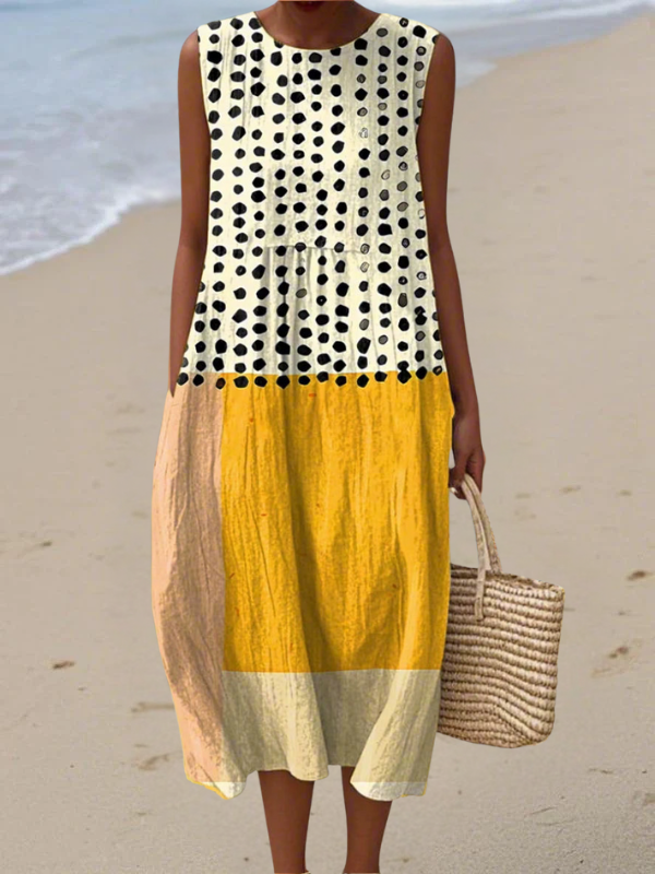 Julieta | Polka Dots Farveblok Midi Kjole