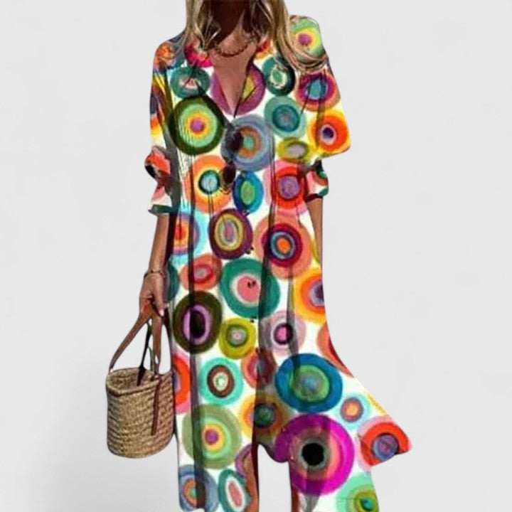 Paula | Elegant Multifarvet Boho Kjole