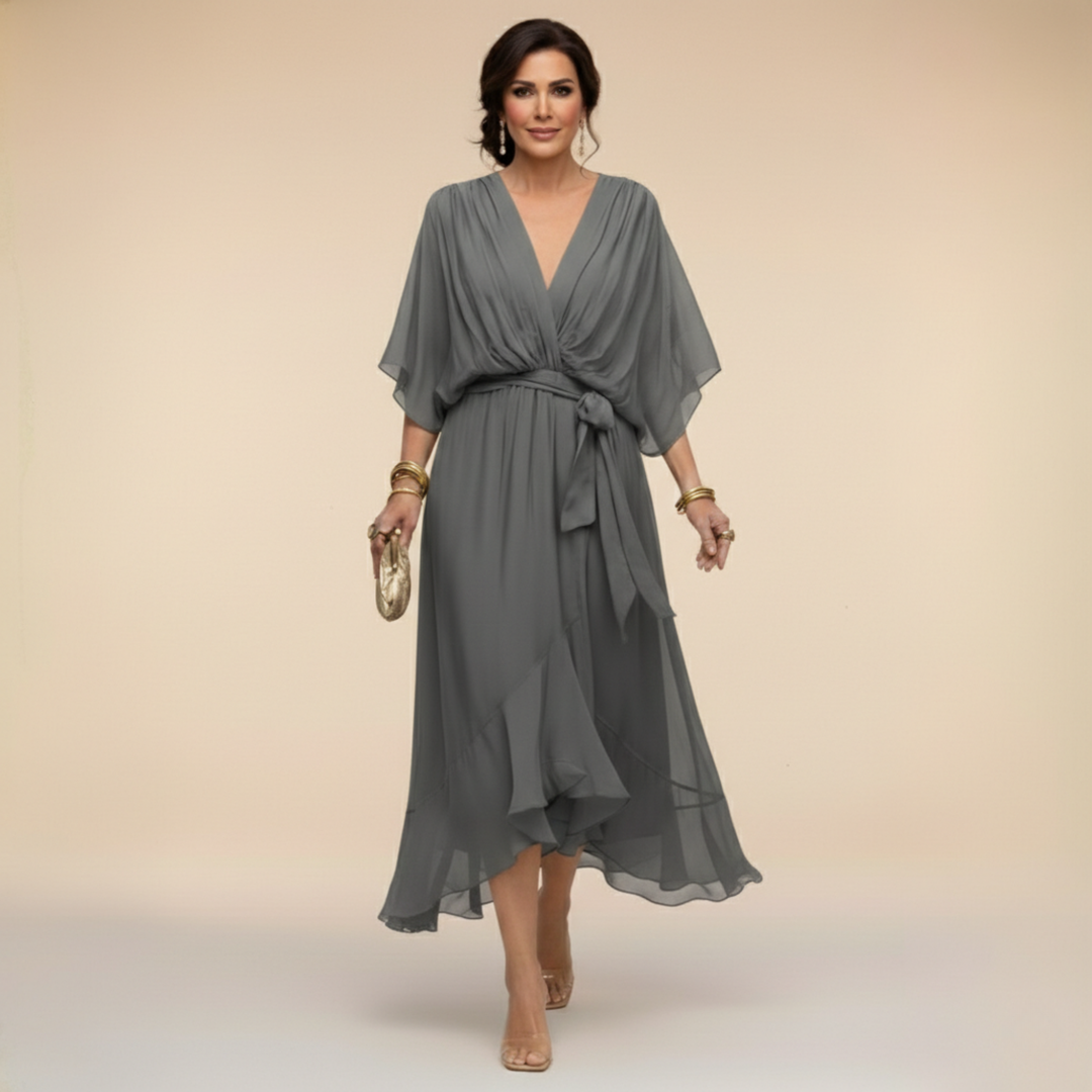 Abigail | Stilfuld Chiffon V-Hals Kjole