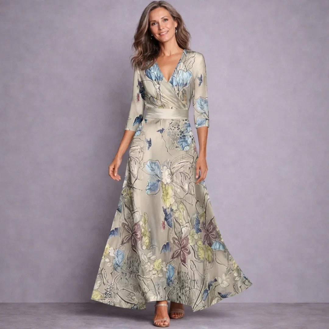 Emilia | Elegant Maxi Kjole med Mellemærmer