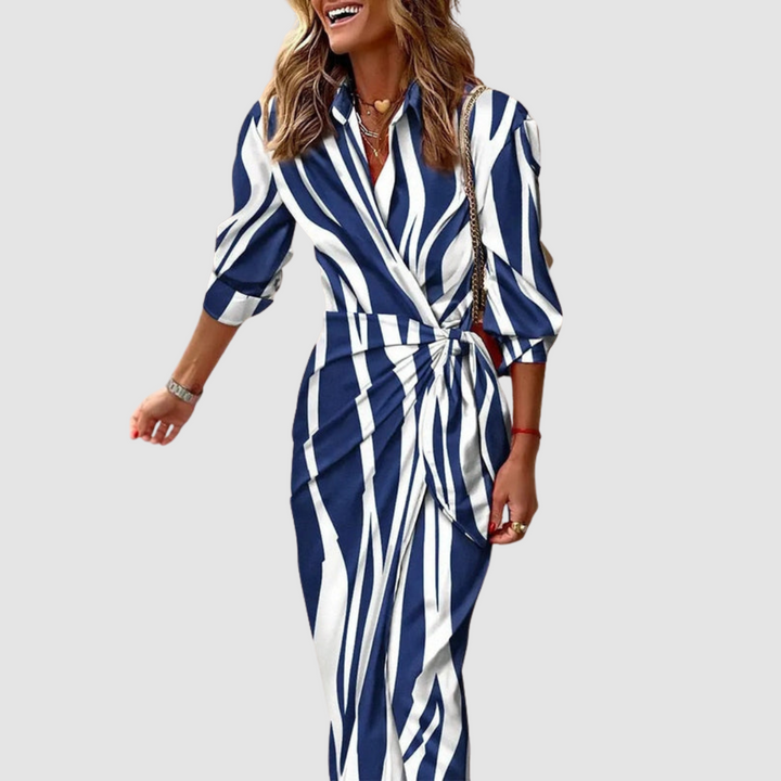 Andrea | Elegant Stribet Lang Kjole