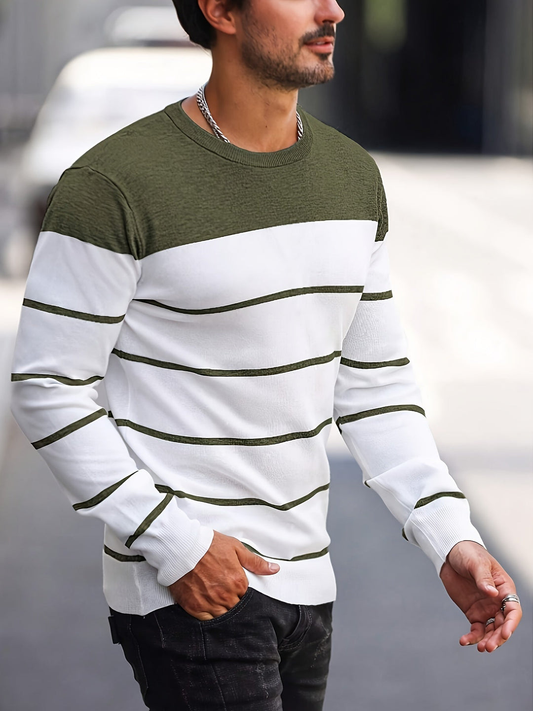 Henry | Stribet Crew Neck Sweater