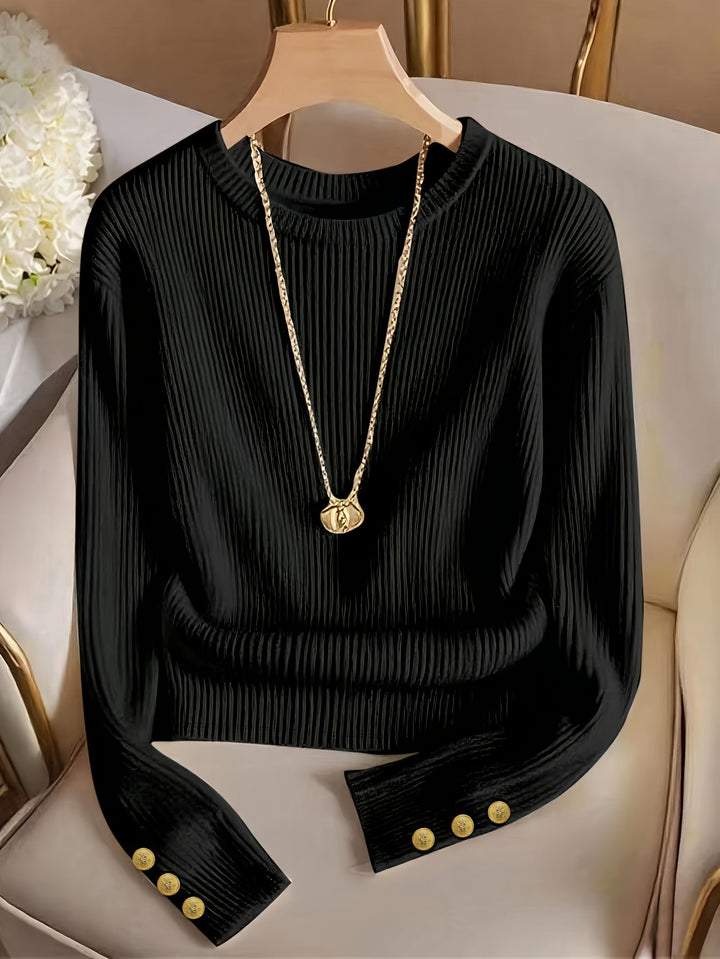 Gretchen | Ribbet Sweater med Knapmanchetter