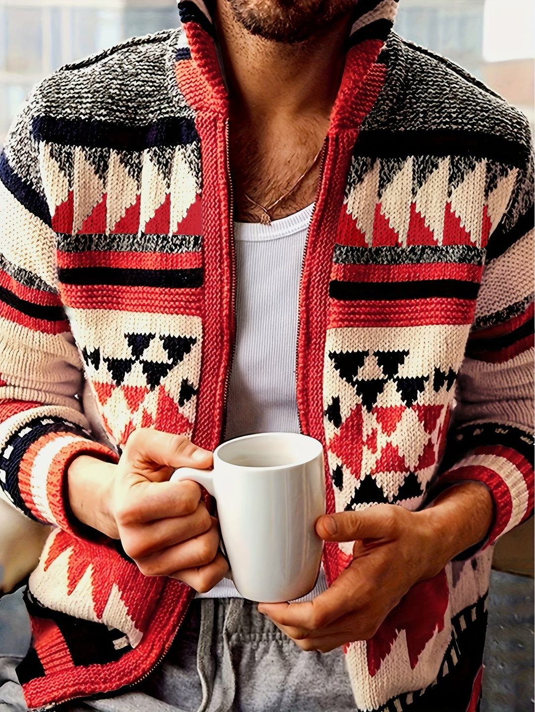 Callum | Mønstret Zip-Up Cardigan