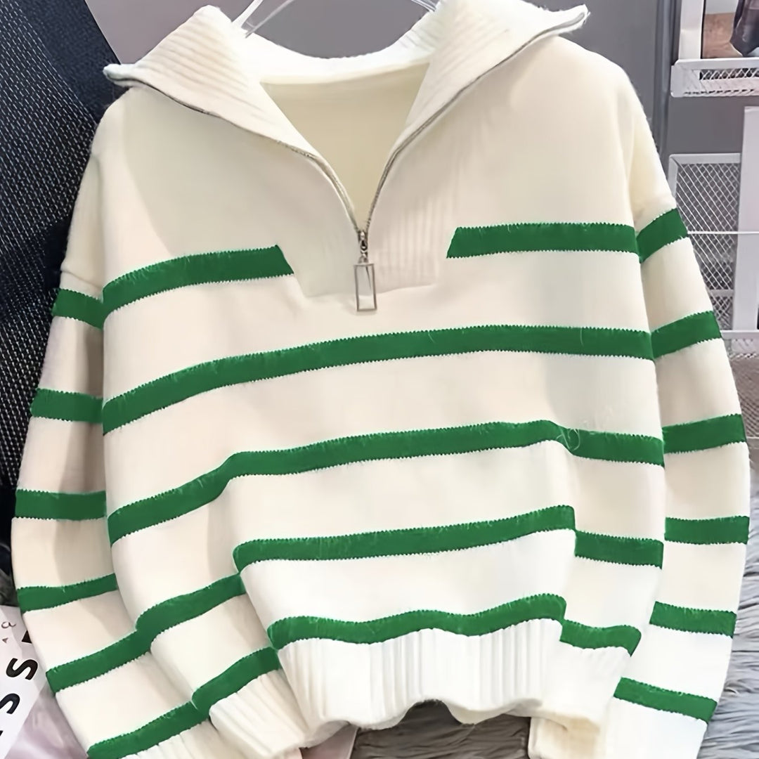 Sabina | Stribet Quarter-Zip Sweater