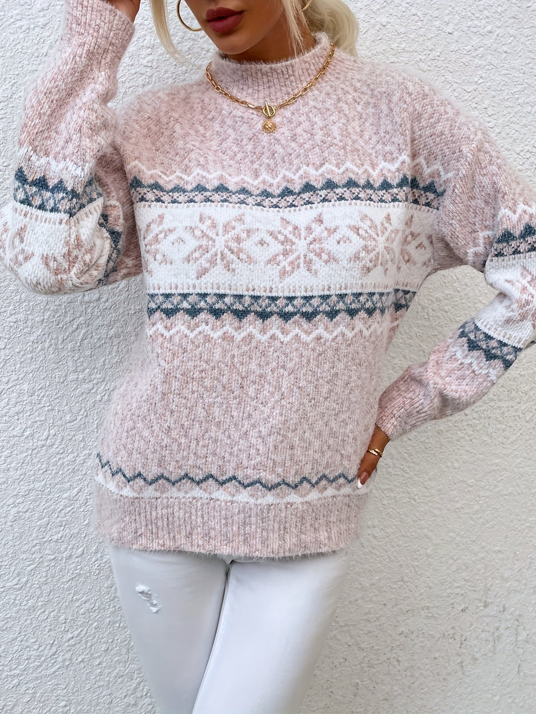 Tamsin | Cozy Snowflake Mock-Neck Sweater