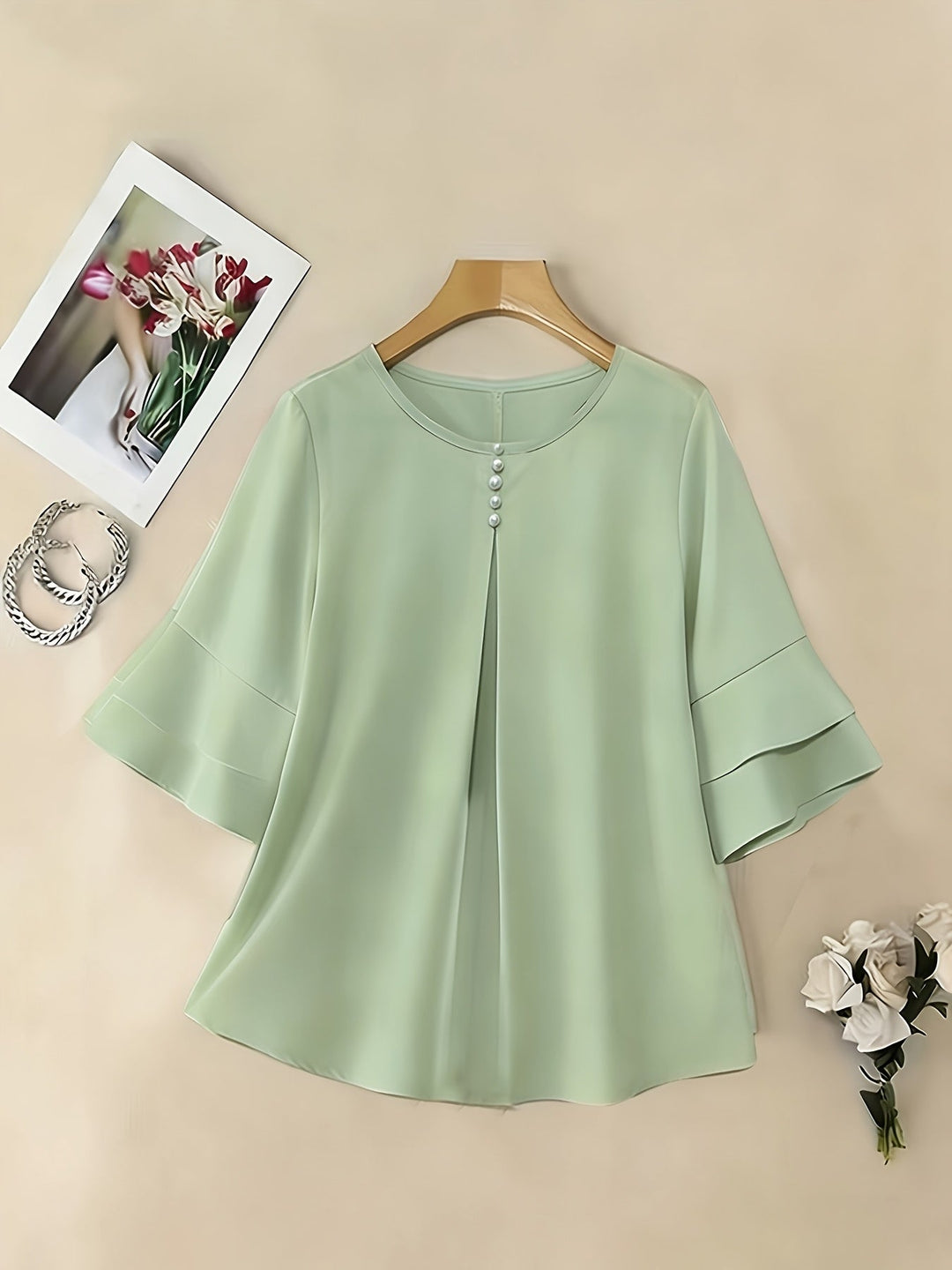 Karen | Bluse med Flared-ærmer og Plisseringer