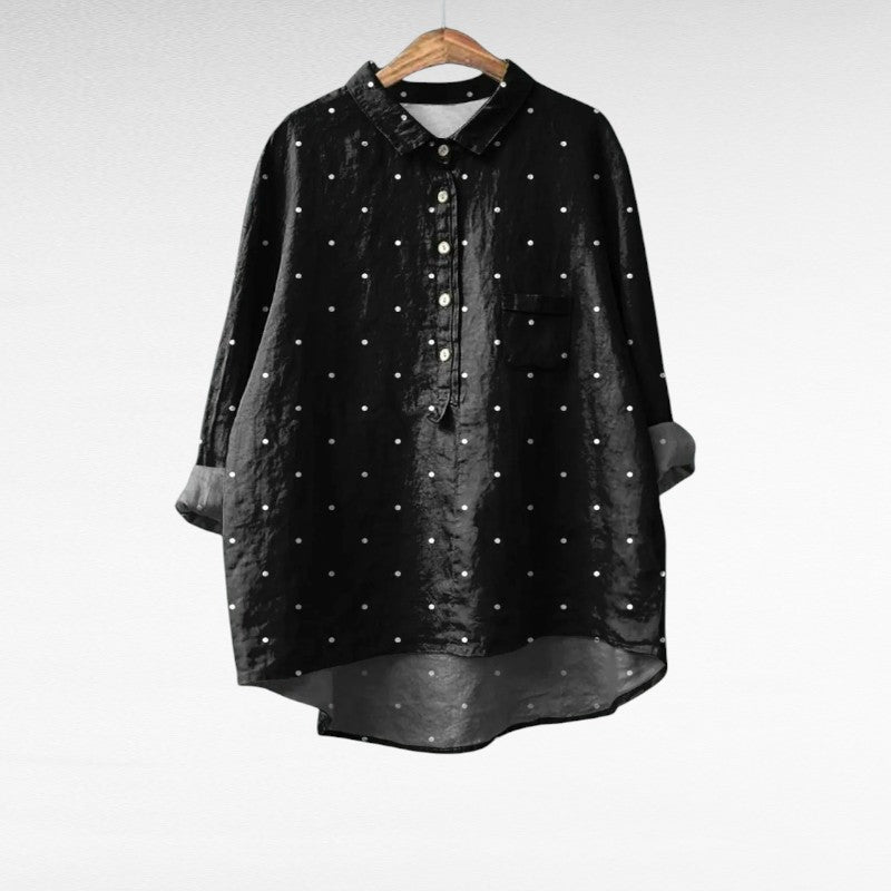 Rachael | Klassisk Prikket Sort Bluse