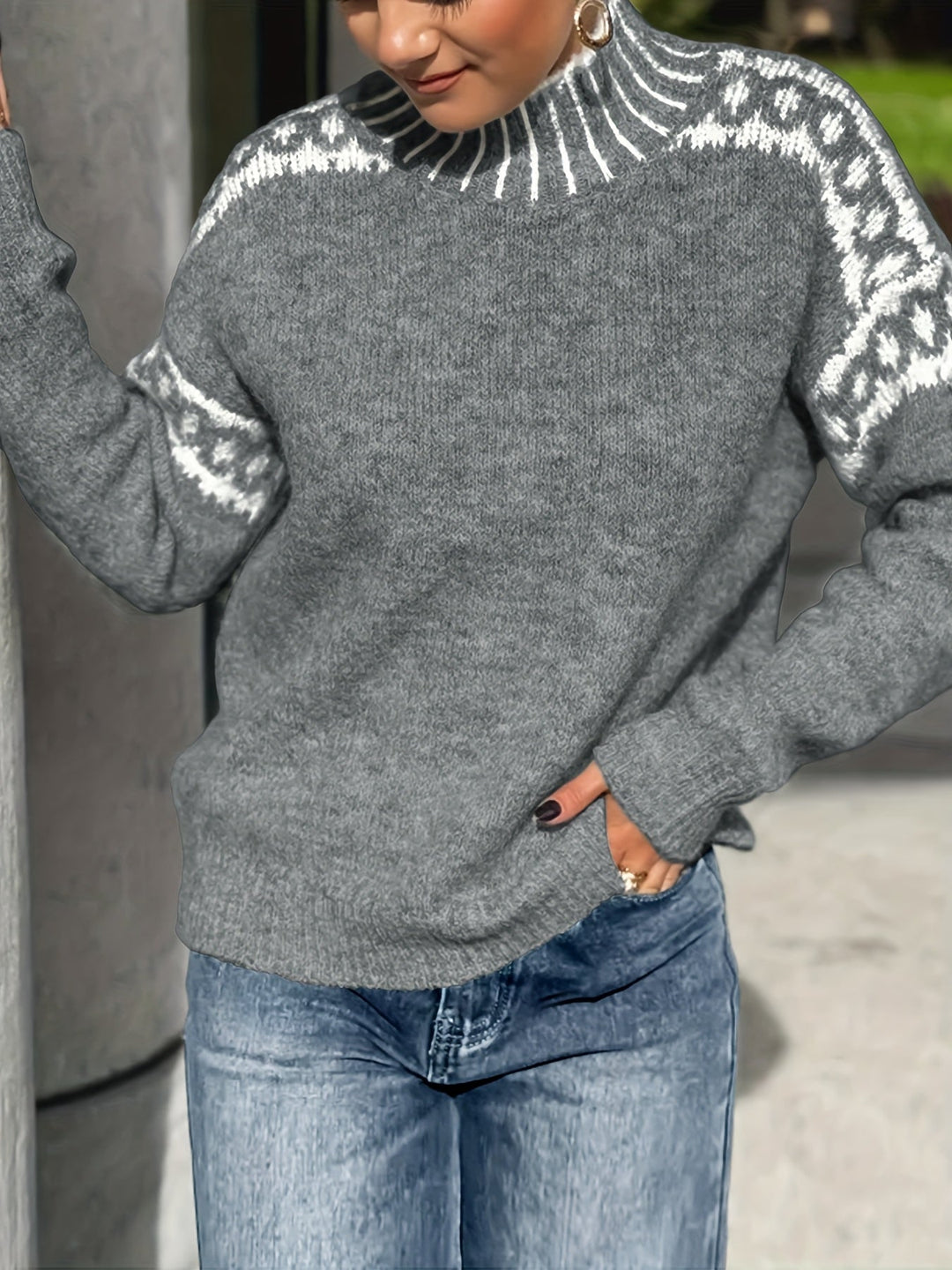 Corinna | Kontrast-Bånd Mock-Neck Sweater