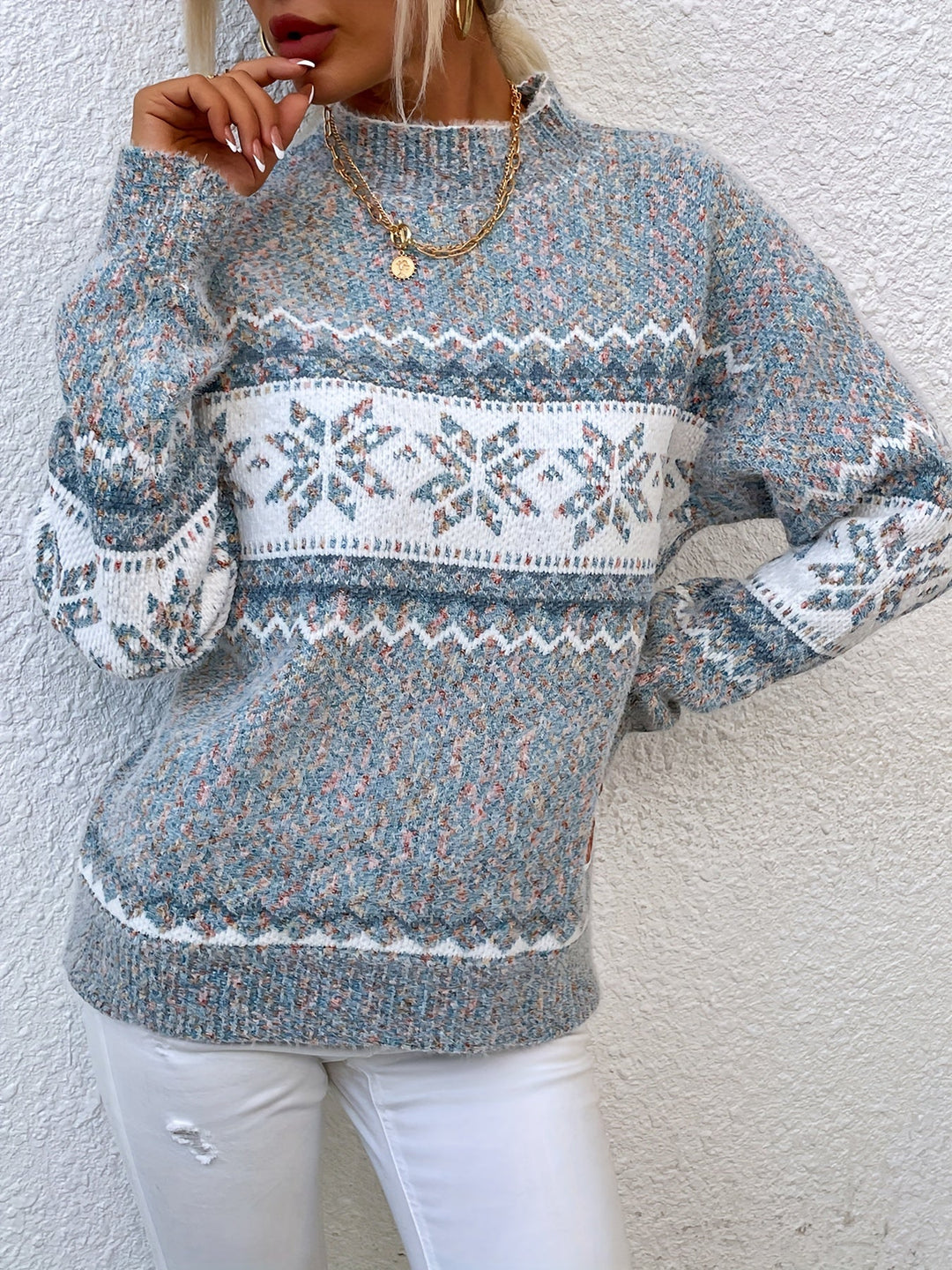 Tamsin | Cozy Snowflake Mock-Neck Sweater
