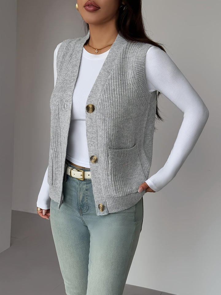 Miriam | Knappet V-Hals Strikvest