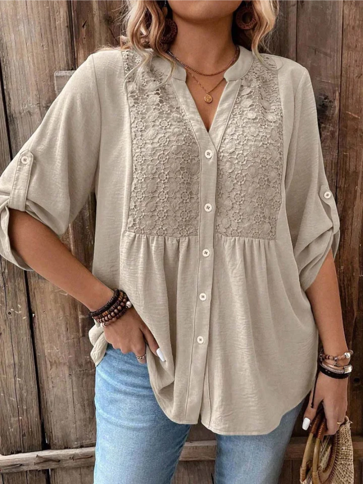 Nella | Elegant Bluse med Bred Ærme og V-Hals