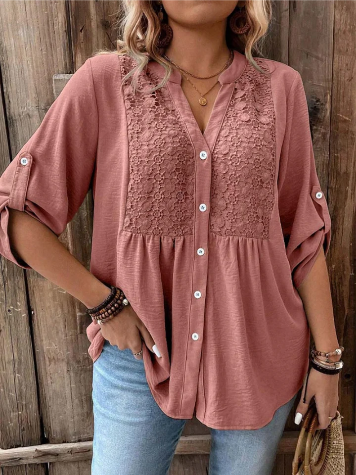 Nella | Elegant Bluse med Bred Ærme og V-Hals