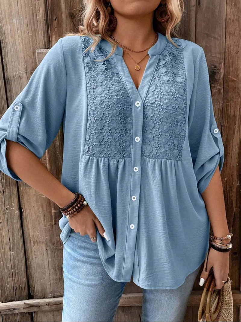 Nella | Elegant Bluse med Bred Ærme og V-Hals