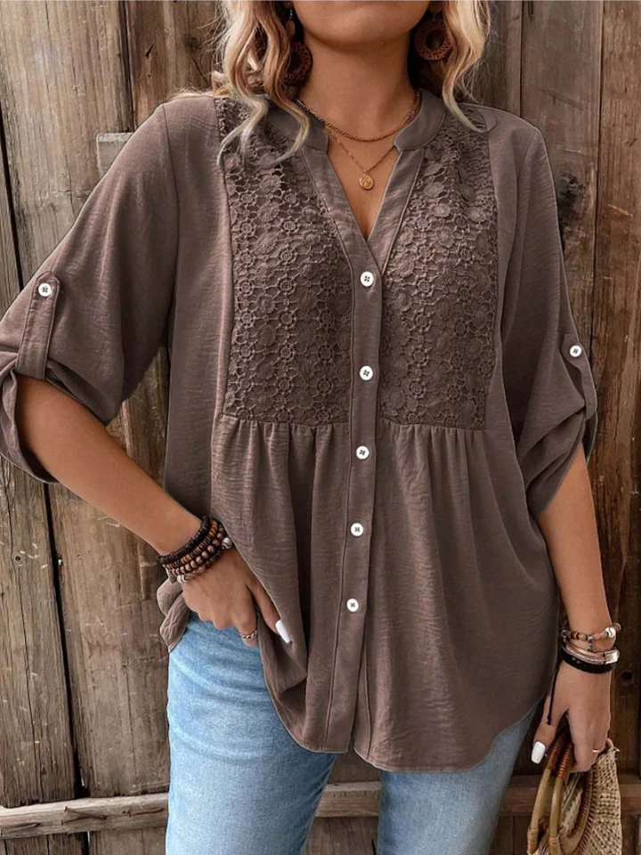 Nella | Elegant Bluse med Bred Ærme og V-Hals