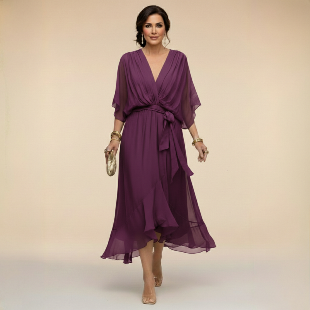 Abigail | Stilfuld Chiffon V-Hals Kjole
