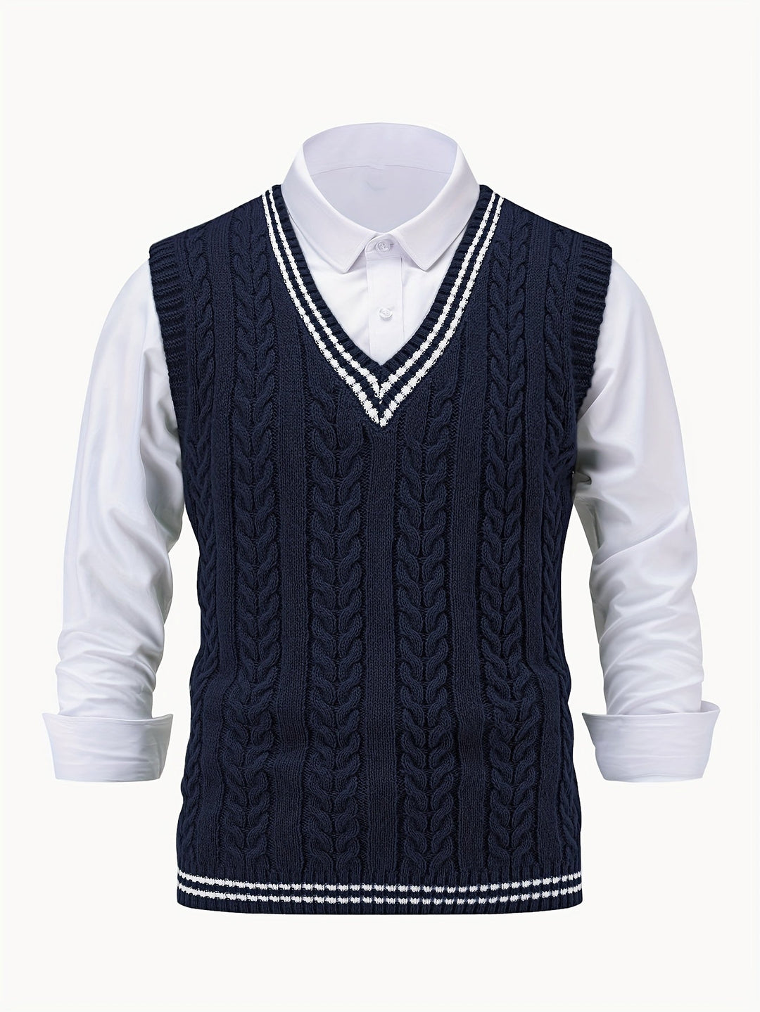 Gideon | Kabelstrikket V-hals Sweater Vest