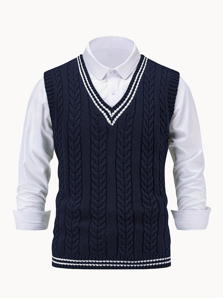 Gideon | Kabelstrikket V-hals Sweater Vest