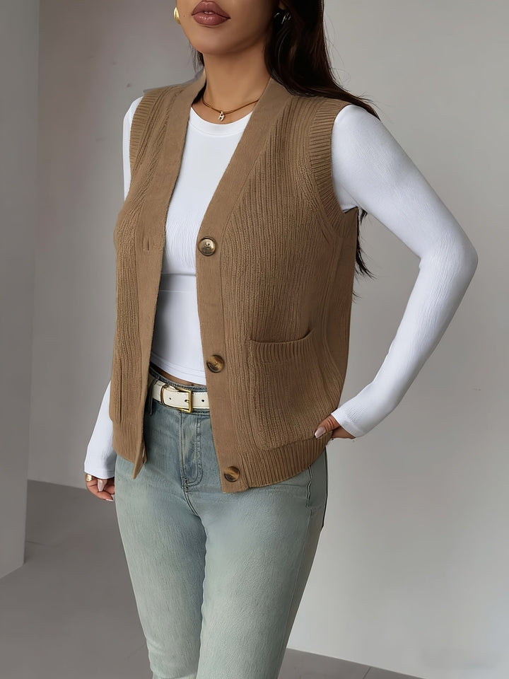 Miriam | Knappet V-Hals Strikvest